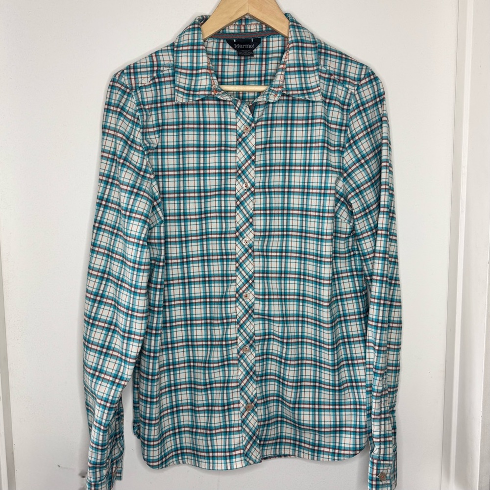 Marmot Flannel Plaid Button Front Long Sleeve Shirt Women’s Large Outdoor REI EU